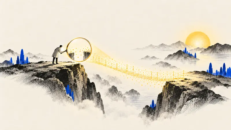 Una lente d'ingrandimento rivela che un ponte è solo un miraggio di luce