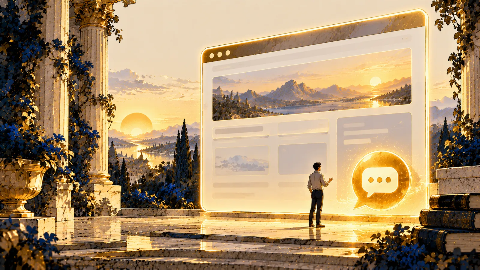 La finestra di un sito con un piccolo fumetto luminoso che risponde a un visitatore